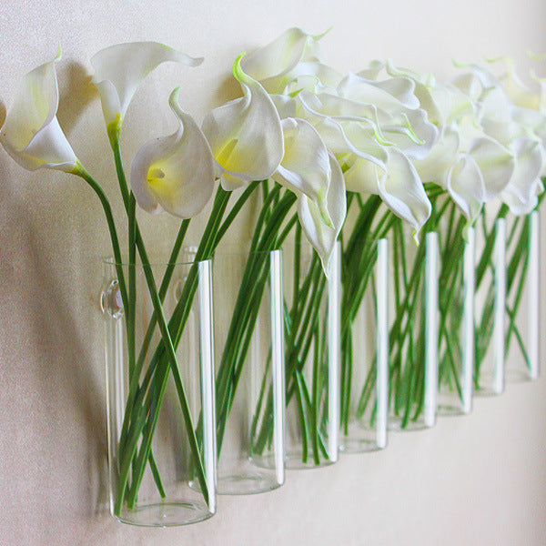 Transparent Hydroponic Wall Mounted Glass Straight Vase