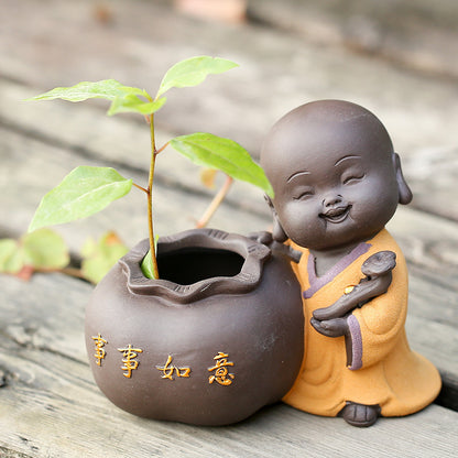 Cute Purple Sand Little Monk Vase For Hydroponic Flower Arrangement