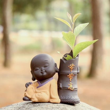 Cute Purple Sand Little Monk Vase For Hydroponic Flower Arrangement