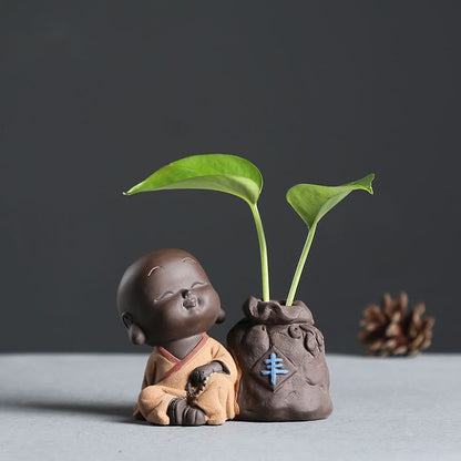 Cute Purple Sand Little Monk Vase For Hydroponic Flower Arrangement