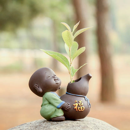 Cute Purple Sand Little Monk Vase For Hydroponic Flower Arrangement