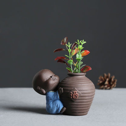 Cute Purple Sand Little Monk Vase For Hydroponic Flower Arrangement