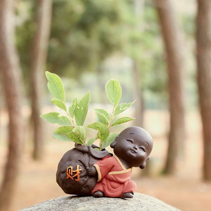 Cute Purple Sand Little Monk Vase For Hydroponic Flower Arrangement