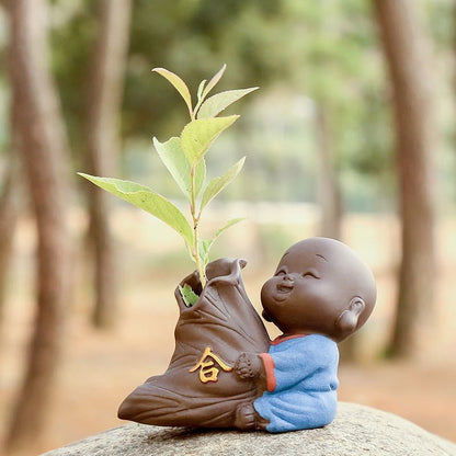 Cute Purple Sand Little Monk Vase For Hydroponic Flower Arrangement