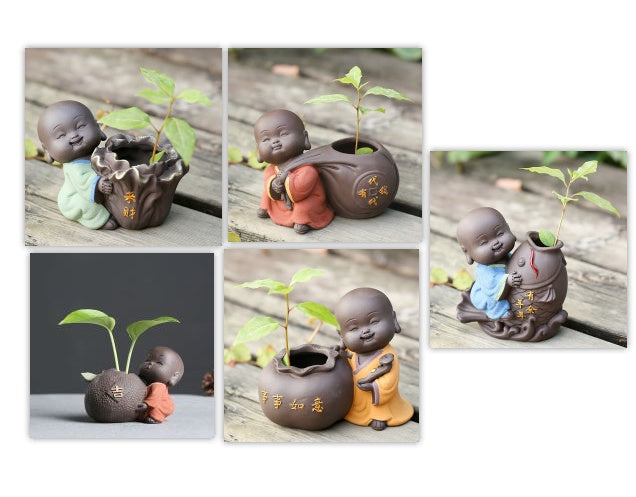 Cute Purple Sand Little Monk Vase For Hydroponic Flower Arrangement