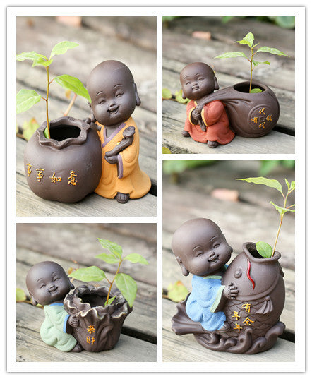 Cute Purple Sand Little Monk Vase For Hydroponic Flower Arrangement