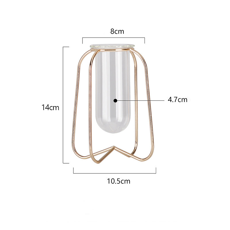 Nordic Style Simple Geometric Metal Wrought Iron Transparent Glass Hydroponic Vase