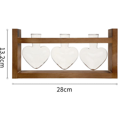 Creative Heart-shaped Hydroponic Vase Glass Wood Flower