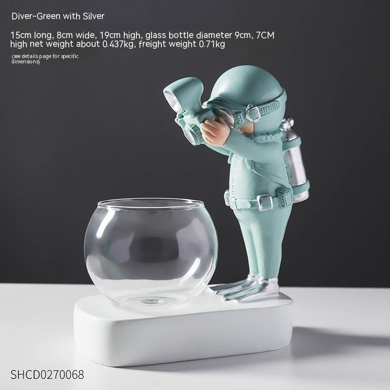 Astronaut Decoration Diver Hydroponic Glass Flowerpot Table Decoration