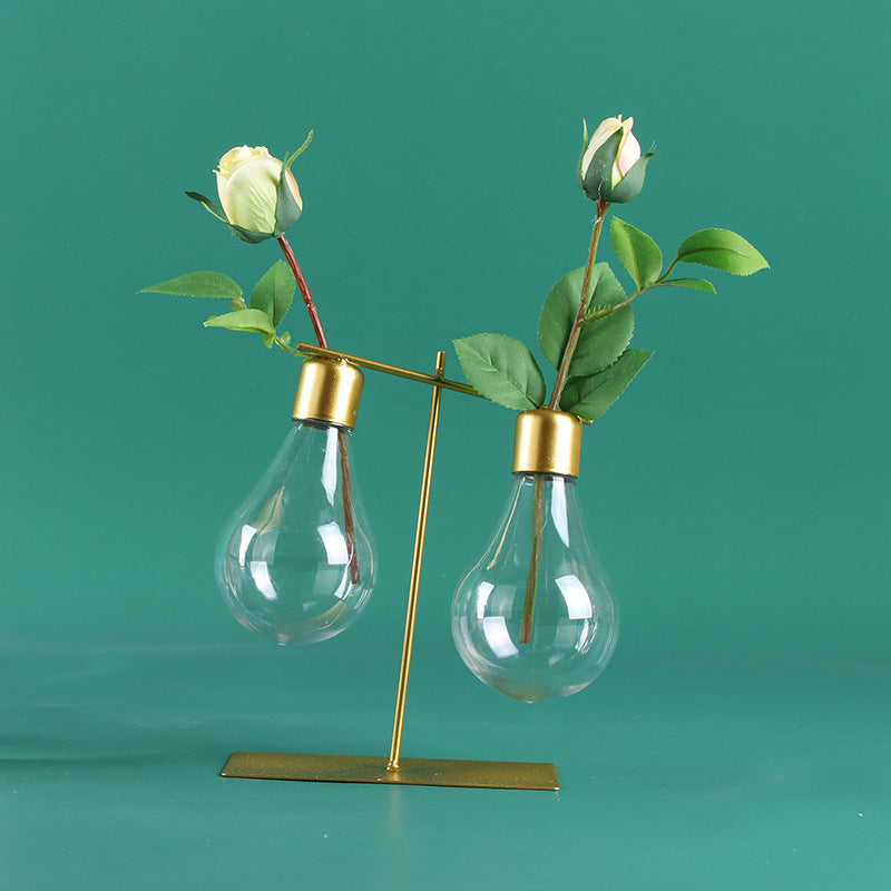 Creative Wooden Frame Hydroponic Vase Green Dill Plant Transparent Glass Desktop Decoration