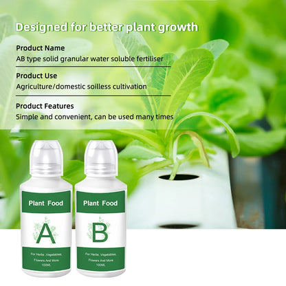 2PCS/Box General Hydroponic Nutrient Liquid A and B Fertilizer Solution Kit for Growing Plant Flowers Food Vegetable Fruit 200ML