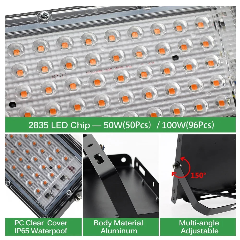 Led Grow Light Plant Hydroponic Lamp LED Full Spectrum 220V LED Phytolamps Light Greenhouse Seeds Flower Grow Lighting 50W 100W