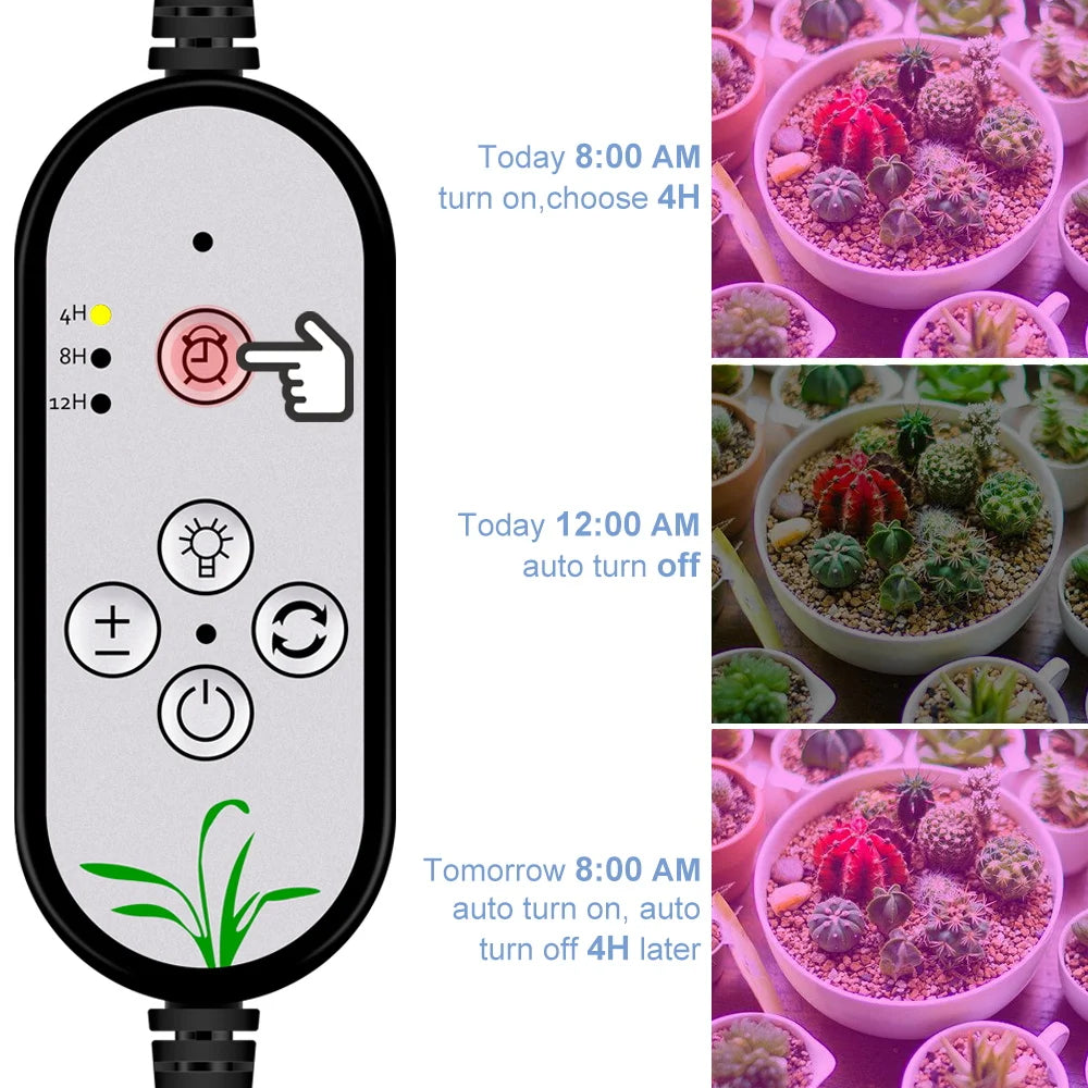 Lámpara LED de espectro completo para cultivo de plantas, para interior, con semillas de flores, para cultivo hidropónico, resistente al agua, con función de temporización y atenuación