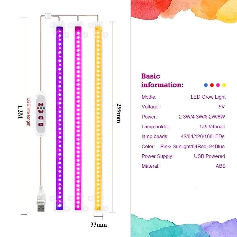 LED Full Spectrum Phyto Lamp USB 5V Grow Light Bar 30cm 1T 2T 3T 4T Plants Flowers Led Greenhouse Cultivo Hydroponic