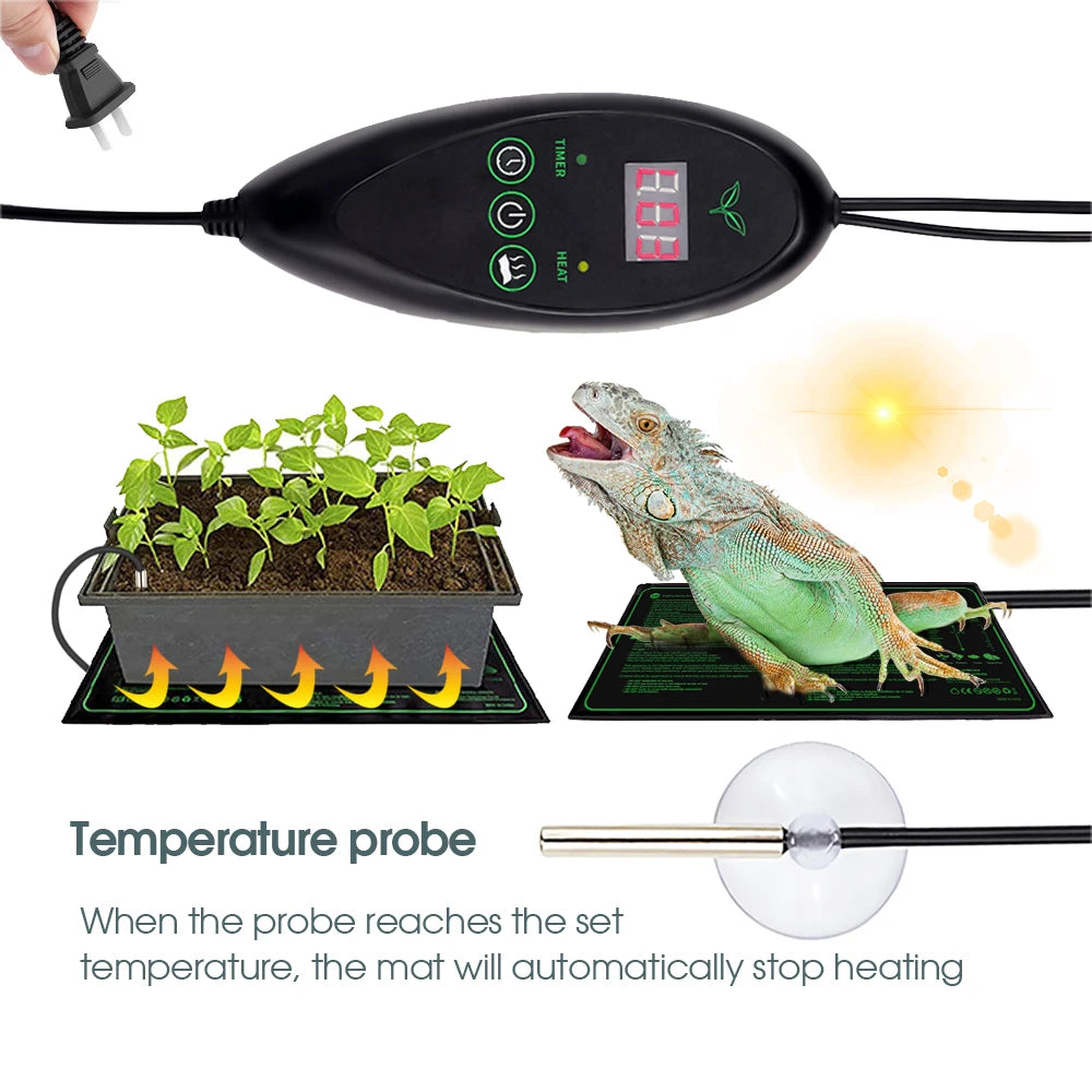 110V/220V Seedling Heating Mat with Temperature Controller Waterproof Nursery Warmth Pad for Plant Hydroponic Seeds Germination