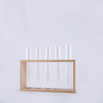 Glass Hydroponic Plants Wooden Stand Vase Test Tube