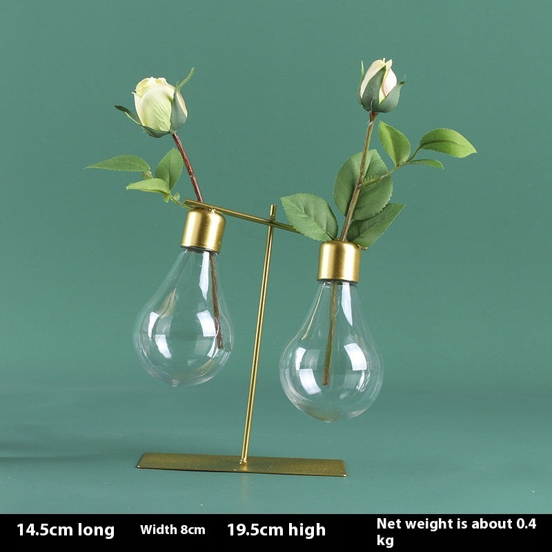 Creative Wooden Frame Hydroponic Vase Green Dill Plant Transparent Glass Desktop Decoration