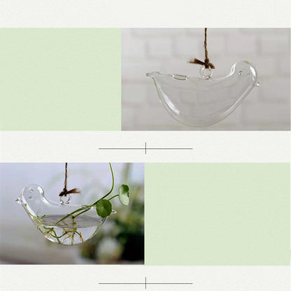 Hydroponic Green Dill And Copper Coin Grass Cute Bird Glassware