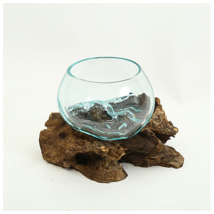 Home Natural Solid Wood Base Glass Hydroponics Fish Tank Decoration