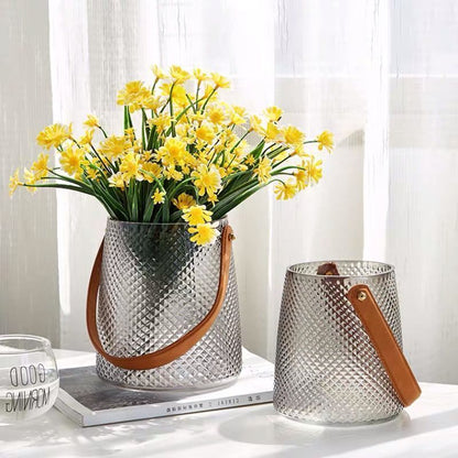 Jarrón de cristal con asa para mesa, para plantas hidropónicas